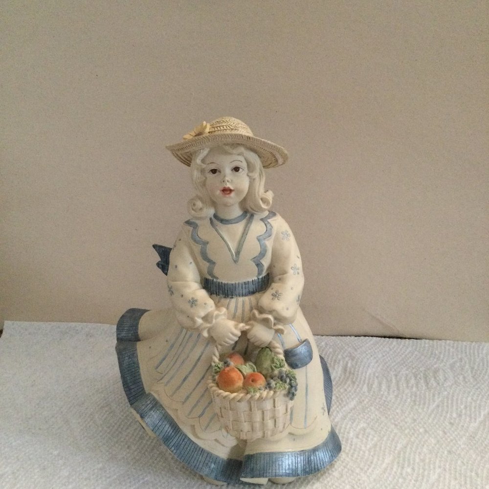 Sarahs Angels Figurine girl holding fruit basket missing wing